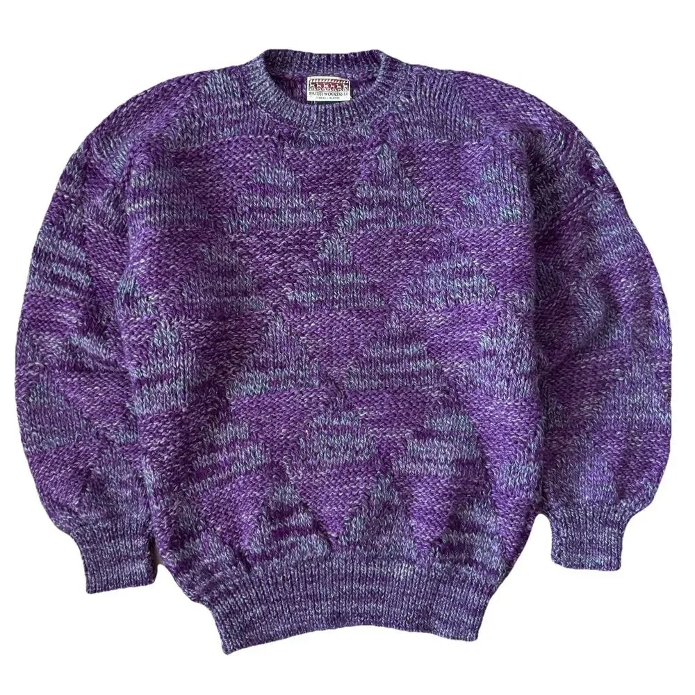 Vintage Paititi Woolens Sweater Womens L Purple 100% Wool Chunky Knit Alaska